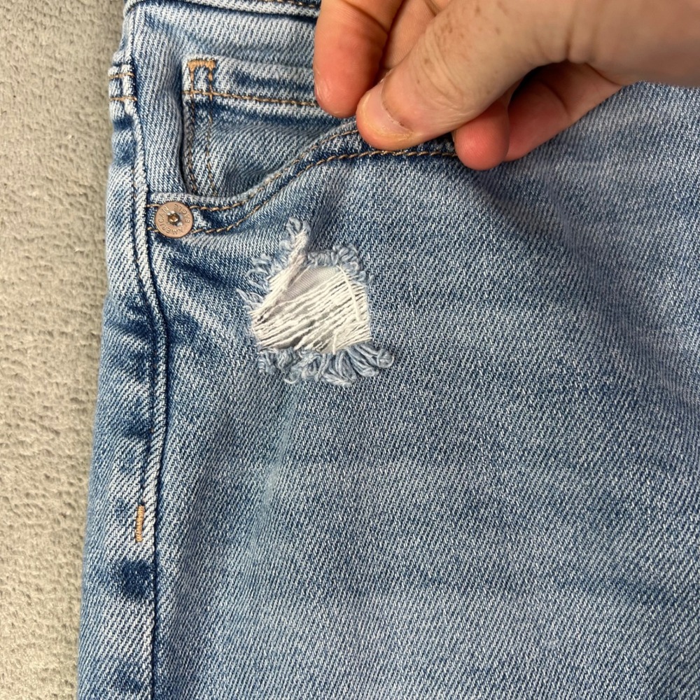 American Eagle Mom Jeans Womens 00 Light Wash Stretch Distressed High Rise - Picture 4 of 16